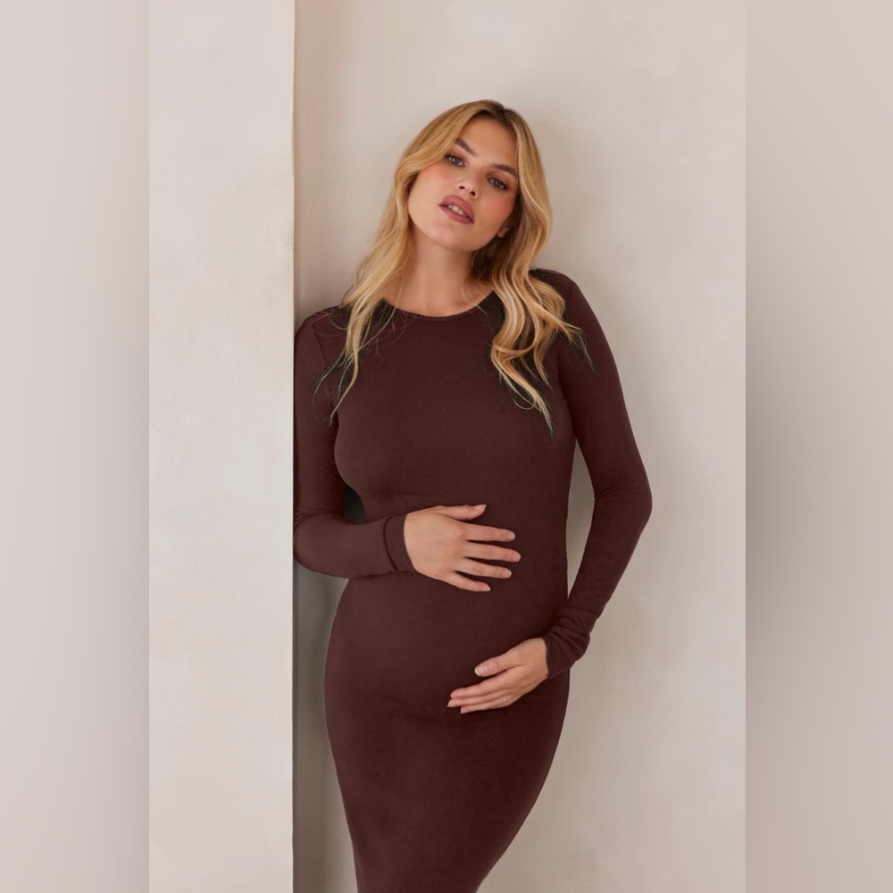 Bumpsuit Soft Rib Maxi Long Sleeve Dress